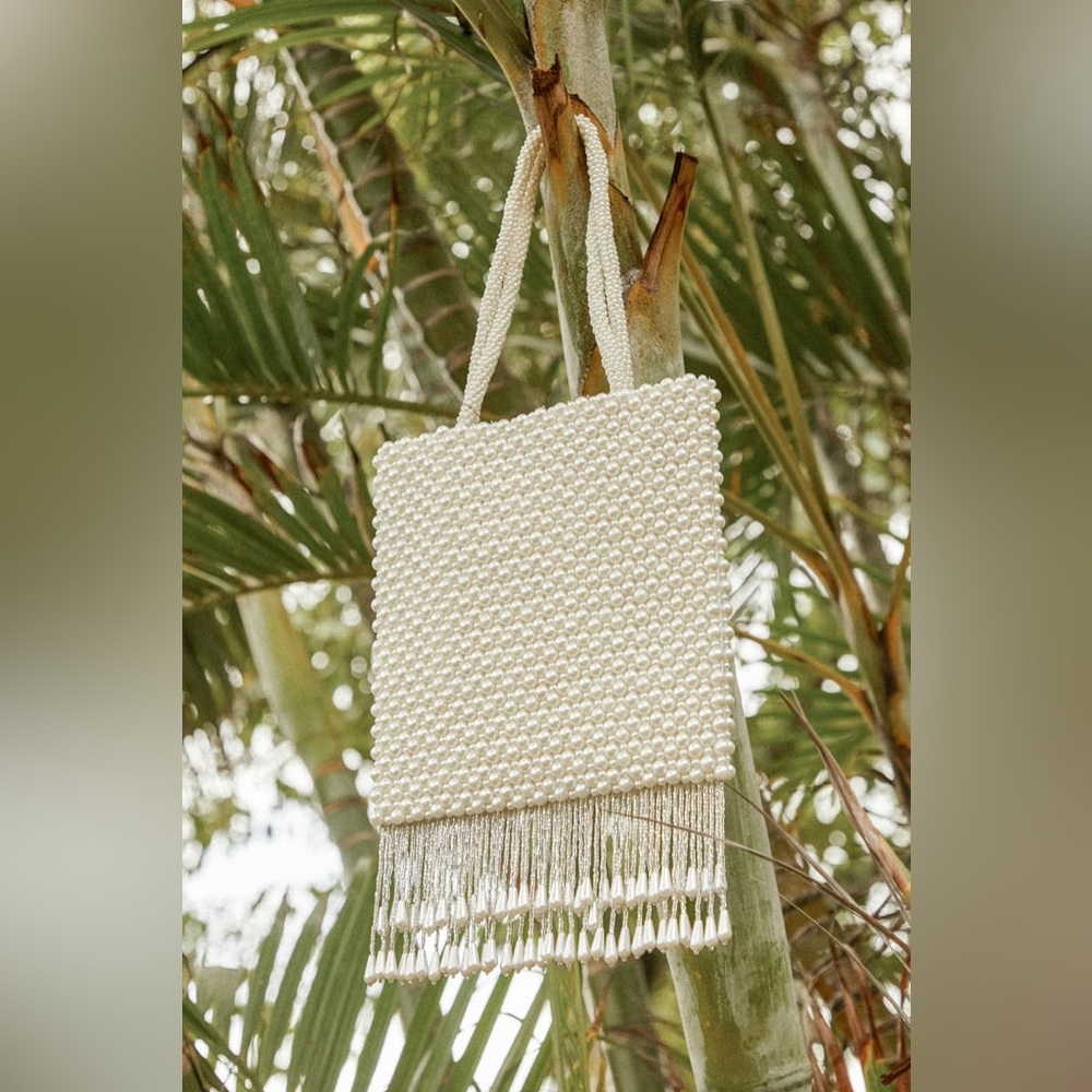 LuLu’s Luminous Perfection Ivory Pearl Beaded Fringe Handle Bag